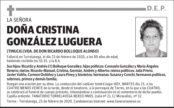 DOÑA CRISTINA GONZÁLEZ LUGUERA