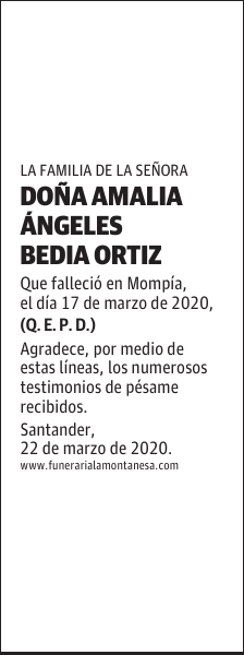 DOÑA AMALIA ÁNGELES BEDIA ORTIZ