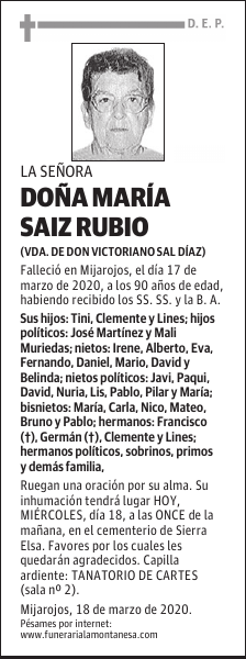 DOÑA MARÍA SAIZ RUBIO