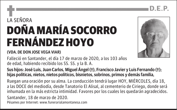 DOÑA MARÍA SOCORRO FERNÁNDEZ HOYO