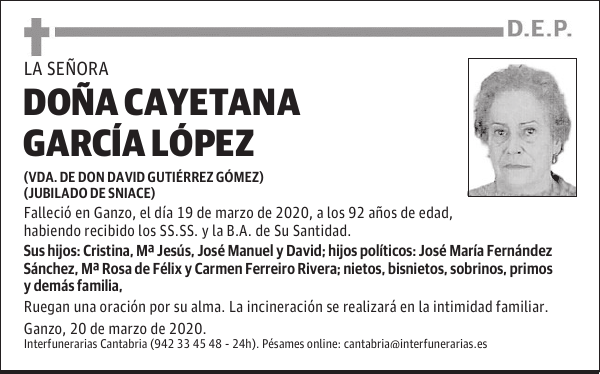 DOÑA CAYETANA GARCÍA LÓPEZ