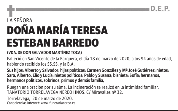 DOÑA MARÍA TERESA ESTEBAN BARREDO