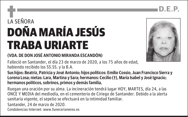 DOÑA MARÍA JESÚS TRABA URIARTE
