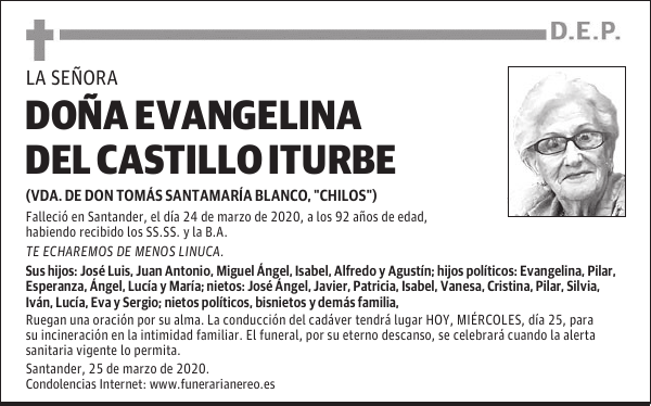 DOÑA EVANGELINA DEL CASTILLO ITURBE