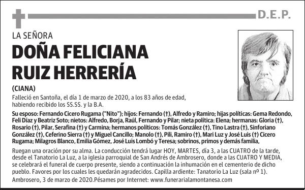 DOÑA FELICIANA RUIZ HERRERÍA