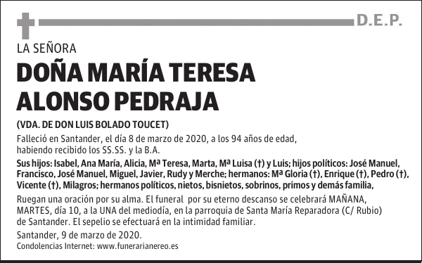 DOÑA MARÍA TERESA ALONSO PEDRAJA