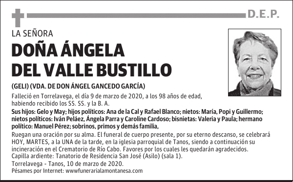 DOÑA ÁNGELA DEL VALLE BUSTILLO