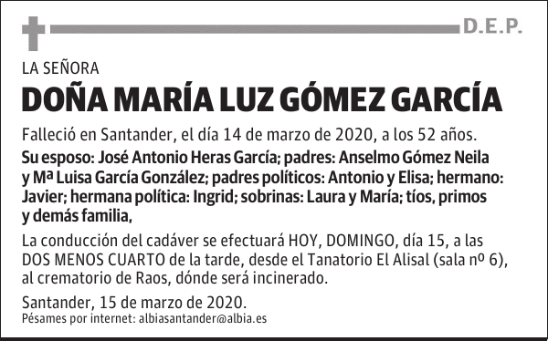 DOÑA MARÍA LUZ GÓMEZ GARCÍA