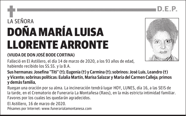 DOÑA MARÍA LUISA LLORENTE ARRONTE