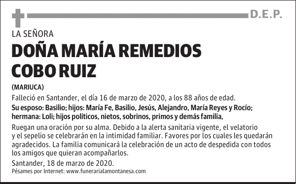 DOÑA MARÍA REMEDIOS COBO RUIZ