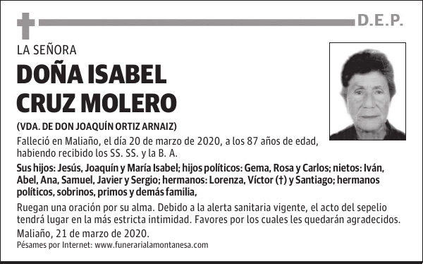 DOÑA ISABEL CRUZ MOLERO