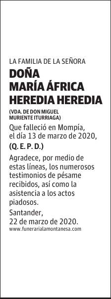 DOÑA MARÍA ÁFRICA HEREDIA HEREDIA