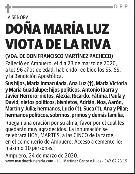 DOÑA MARÍA LUZ VIOTA DE LA RIVA