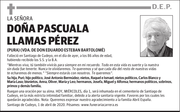 DOÑA PASCUALA LLAMAS PÉREZ