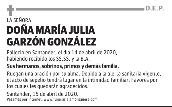 DOÑA MARÍA JULIA GARZÓN GONZÁLEZ