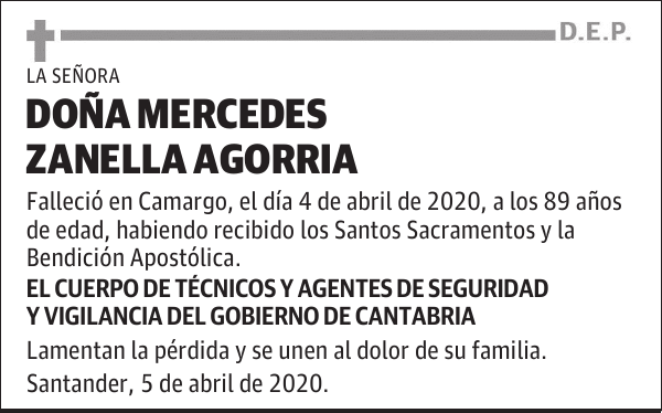DOÑA MERCEDES ZANELLA AGORRIA