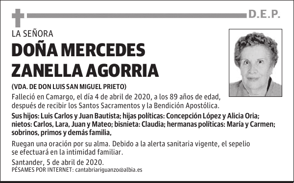DOÑA MERCEDES ZANELLA AGORRIA
