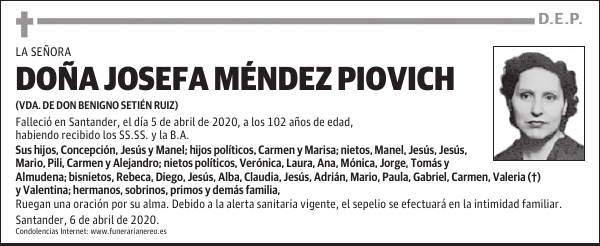 DOÑA JOSEFA MÉNDEZ PIOVICH
