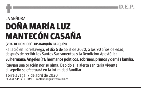 DOÑA MARÍA LUZ MANTECÓN CASAÑA