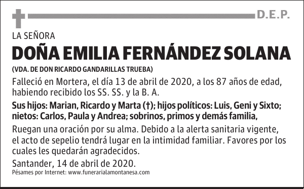DOÑA EMILIA FERNÁNDEZ SOLANA