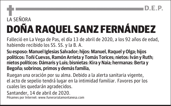 DOÑA RAQUEL SANZ FERNÁNDEZ