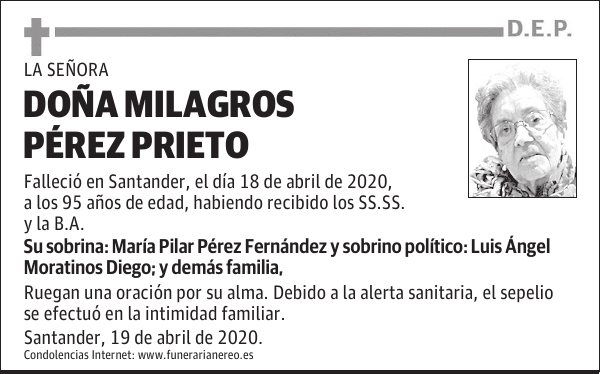 DOÑA MILAGROS PÉREZ PRIETO