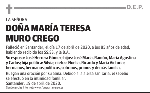 DOÑA MARÍA TERESA MURO CREGO