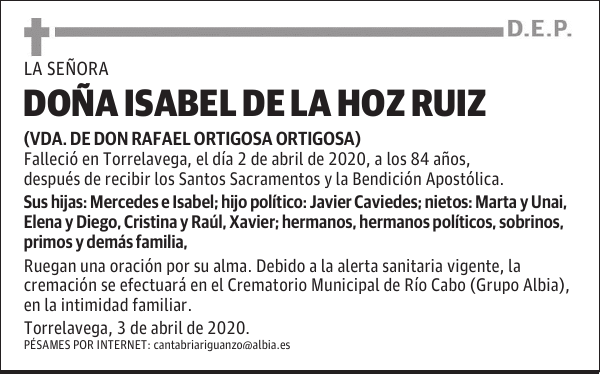 DOÑA ISABEL DE LA HOZ RUIZ