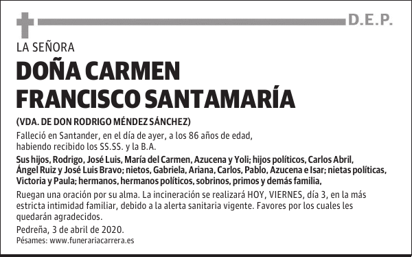 DOÑA CARMEN FRANCISCO SANTAMARÍA