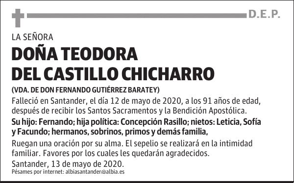 DOÑA TEODORA DEL CASTILLO CHICHARRO