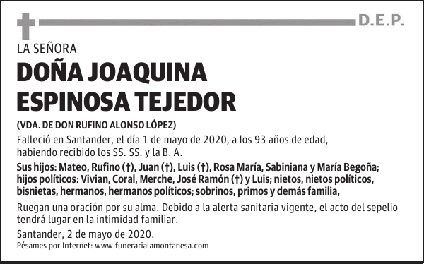 DOÑA JOAQUINA ESPINOSA TEJEDOR