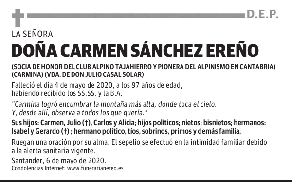 DOÑA CARMEN SÁNCHEZ EREÑO