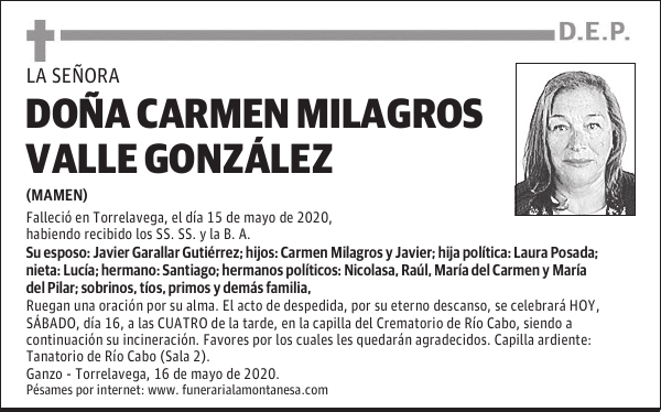 DOÑA CARMEN MILAGROS VALLE GONZÁLEZ