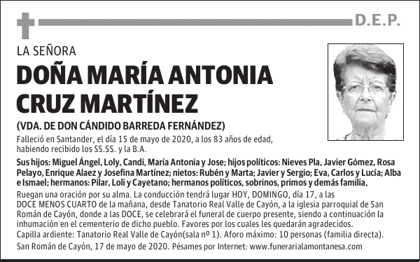 DOÑA MARÍA ANTONIA CRUZ MARTÍNEZ