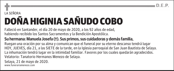 DOÑA HIGINIA SAÑUDO COBO