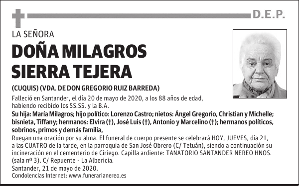 DOÑA MILAGROS SIERRA TEJERA