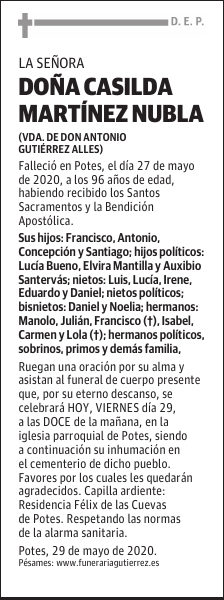 DOÑA CASILDA MARTÍNEZ NUBLA