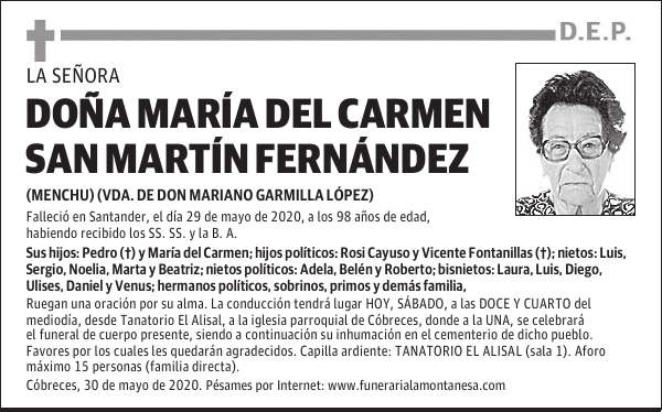 DOÑA MARÍA DEL CARMEN SAN MARTÍN FERNÁNDEZ
