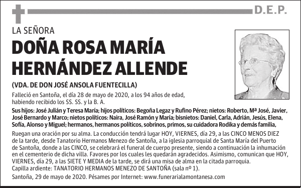 DOÑA ROSA MARÍA HERNÁNDEZ ALLENDE