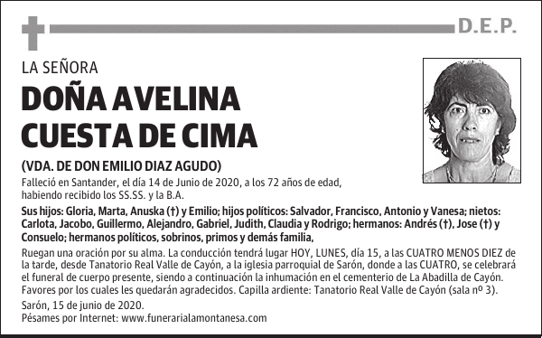 DOÑA AVELINA CUESTA DE CIMA