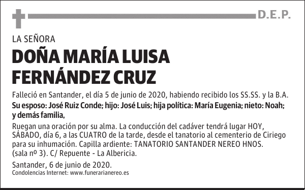 DOÑA MARÍA LUISA FERNÁNDEZ CRUZ