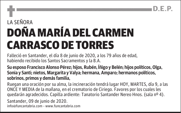 DOÑA MARÍA DEL CARMEN CARRASCO DE TORRES