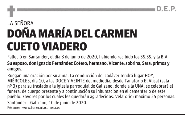 DOÑA MARÍA DEL CARMEN CUETO VIADERO