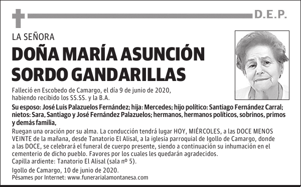 DOÑA MARÍA ASUNCIÓN SORDO GANDARILLAS
