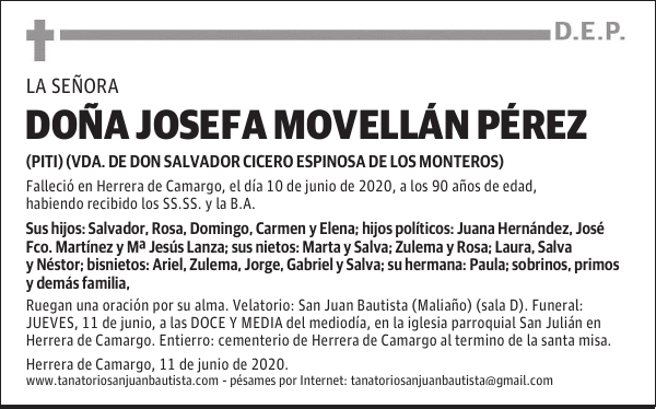 DOÑA JOSEFA MOVELLÁN PÉREZ