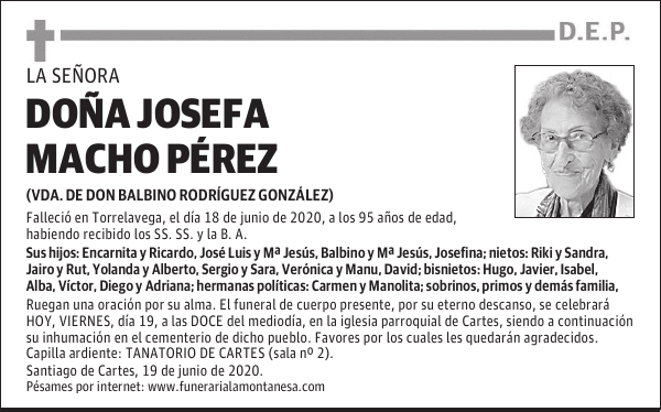 DOÑA JOSEFA MACHO PÉREZ