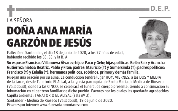 DOÑA ANA MARÍA GARZÓN DE JESÚS