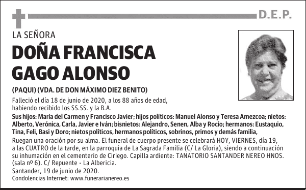DOÑA FRANCISCA GAGO ALONSO