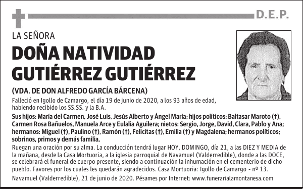DOÑA NATIVIDAD GUTIÉRREZ GUTIÉRREZ