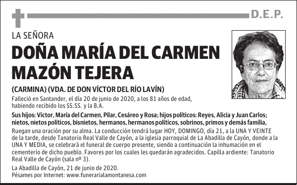 DOÑA MARÍA DEL CARMEN MAZÓN TEJERA